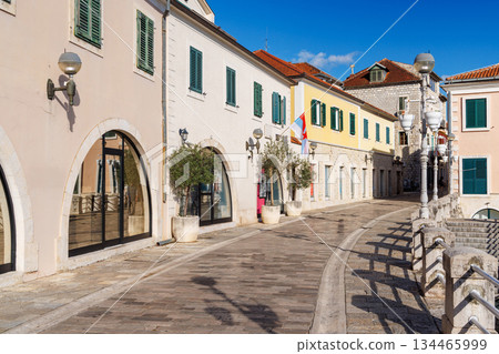 Cozy street in Herceg Novi, Montenegro, with stone houses Cozy street in Herceg Novi, Montenegro, with stone houses 134465999