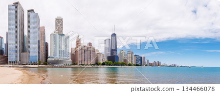 Modern skyline of Miami with towering skyscrapers, tropical vibe, and waterfront views 134466078