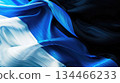 Patriotic abstract background, silk fabric in Estonian flag tones. Blue, black, and white textured waves perfect for February 24th graphics, horizontal banner, copy space, free space for text 134466233