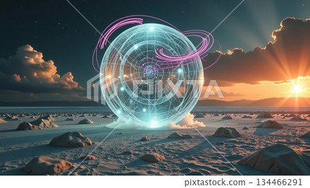 Futuristic Sphere in Desert Landscape Futuristic Sphere in Desert Landscape 134466291