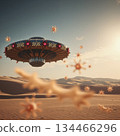 UFO Hovering Above Desert Landscape 134466296