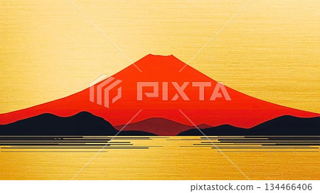 Vermilion Fuji seen through the black haze, the lines drawing a lingering impression Vermilion Fuji seen through the black haze, the lines drawing a lingering impression 134466406