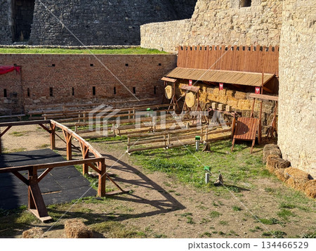 Training field for archery within castle yard. Connection of history, sport and cultural experience. Training field for archery within castle yard. Connection of history, sport and cultural experience. 134466529