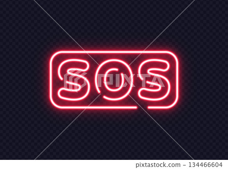 Red glowing SOS text inside rounded shape. Eye-catching emergency signal for urgent messages or alerts. Red glowing SOS text inside rounded shape. Eye-catching emergency signal for urgent messages or alerts. 134466604