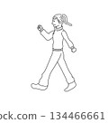 Line drawing of a woman walking in a jersey (sideways) 134466661