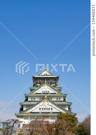 Osaka Castle tower towering against the blue sky_vertical Osaka Castle tower towering against the blue sky_vertical 134466831