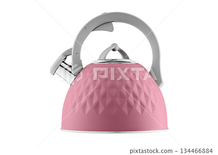 kettle with whistle, matte Red color, with rhombus texture on isolated and white background kettle with whistle, matte Red color, with rhombus texture on isolated and white background 134466884
