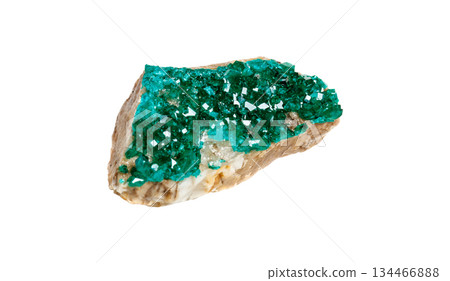 Raw dioptase mineral specimen with transparent crystalline structure. 134466888