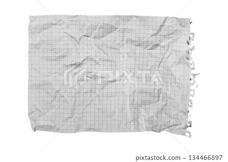 Crumpled Torn Checkered Paper on White Background for Creative Projects Crumpled Torn Checkered Paper on White Background for Creative Projects 134466897