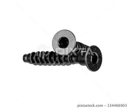 Black Steel Hex Socket Flat Head Bolt on Clean White Background 134466903