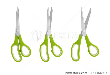 Set of Green Handled Scissors in Various Positions Set of Green Handled Scissors in Various Positions 134466904