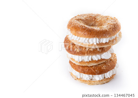 Traditional Spanish Roscon de Reyes with christmas decoration 134467045