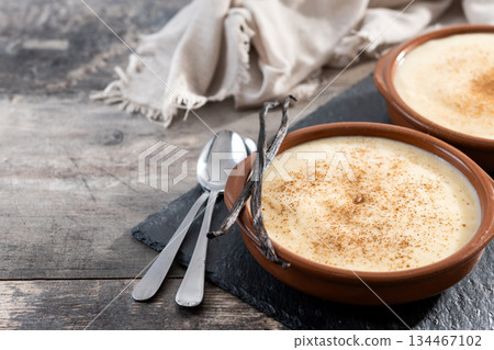 Creamy homemade Spanish custard served in a bowl Creamy homemade Spanish custard served in a bowl 134467102
