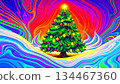 冬日雪景中，一棵閃閃發光的聖誕樹映襯著迷人的景色。 134467360