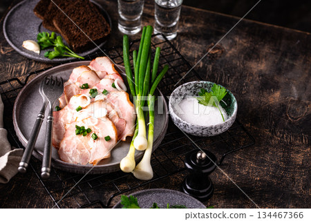 Sliced boiled smoked pork or ham Sliced boiled smoked pork or ham 134467366
