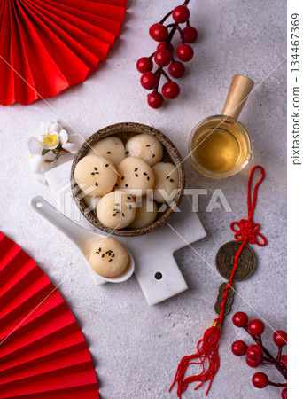 Tang yuan rice dumpling balls for Chinese lunar New year celebration 134467369