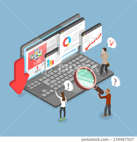 3D Isometric Flat Vector Illustration of Website Traffic Decline, Reflecting Poor Engagement And Web Performance 134467507