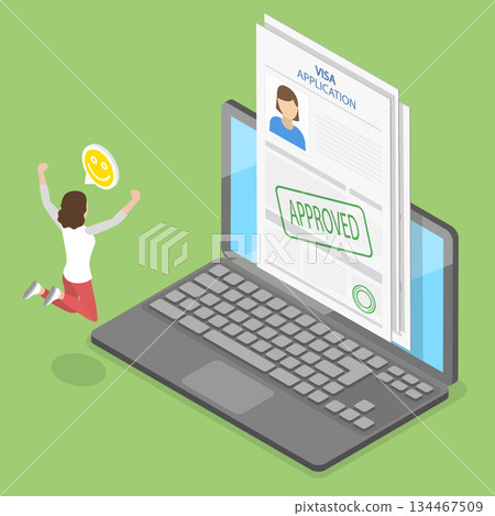 3D Isometric Flat Vector Illustration of Online Visa Approved, Digital Nomads Approval 134467509