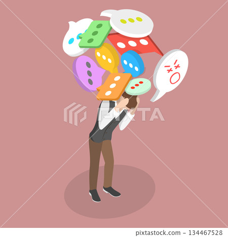 3D Isometric Flat Vector Illustration of Communication Overburden, Handling Overload, Businessmen Coping With Pressure In Speech Bubble 3D Isometric Flat Vector Illustration of Communication Overburden, Handling Overload, Businessmen Coping With Pressure In Speech Bubble 134467528