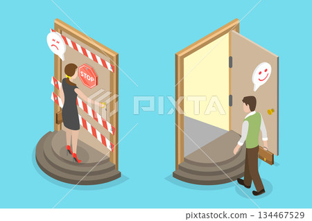 3D Isometric Flat Vector Illustration of Gender Inequality, Bias And Societal Disparity, Sex Discrimination And Social Inequality 134467529