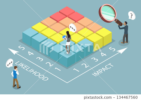 3D Isometric Flat Vector Illustration of Risk Matrix, Creating A Business Contingency Plan To Assess Risks And Forecast Scenarios 3D Isometric Flat Vector Illustration of Risk Matrix, Creating A Business Contingency Plan To Assess Risks And Forecast Scenarios 134467560