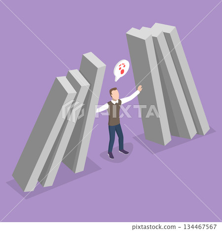 3D Isometric Flat Vector Illustration of Person Under Pressure, Stressed Businessman 3D Isometric Flat Vector Illustration of Person Under Pressure, Stressed Businessman 134467567