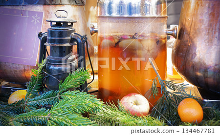 Mulled wine in a jar at the New Year's fair Mulled wine in a jar at the New Year's fair 134467781