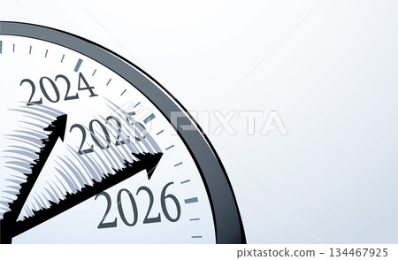 Vector drawing. The hands of a clock flutter in the wind. Vector drawing. The hands of a clock flutter in the wind. 134467925
