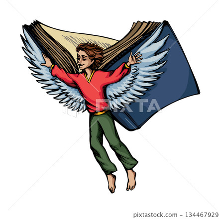 Vector drawing. A boy flying in the sky 134467929