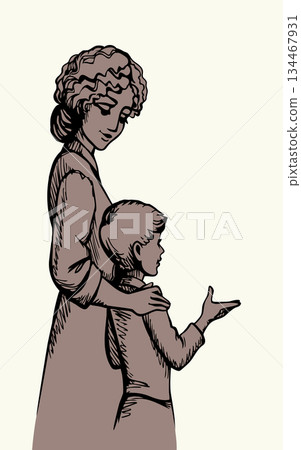 Vector drawing. Mother and son 134467931