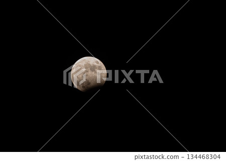 Partial Lunar Eclipse Over Night Sky 134468304