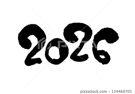 2026 New Year's card handwritten calligraphy number illustration 134468705