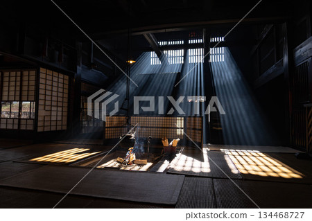 [光束素材] 妻子籠宿脅本陣奧谷的光束，冬季的特色【長野縣】 134468727