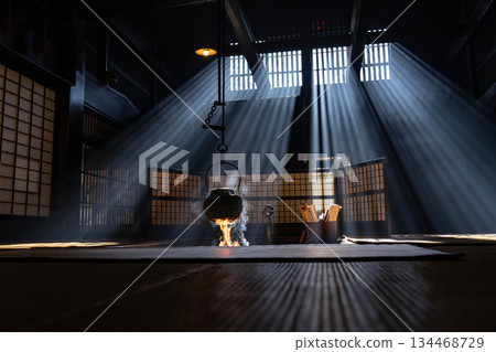 [Light beam material] A winter feature: The light beams of Okutani at Wakihonjin in Tsumago-juku [Nagano Prefecture] 134468729
