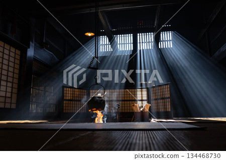 [光束素材] 妻子籠宿脅本陣奧谷的光束，冬季的特色【長野縣】 134468730