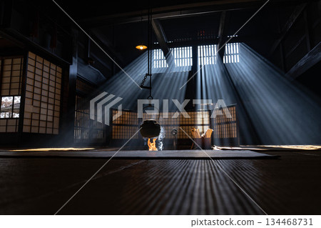 [光束素材] 妻子籠宿脅本陣奧谷的光束，冬季的特色【長野縣】 134468731