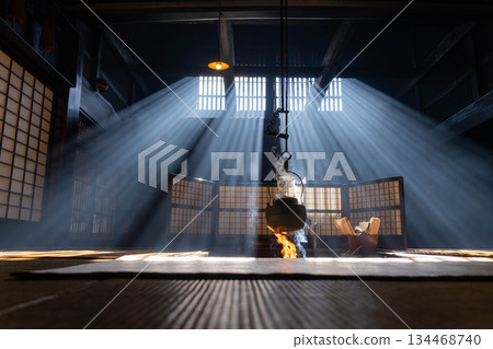 [光束素材] 妻子籠宿脅本陣奧谷的光束，冬季的特色【長野縣】 134468740