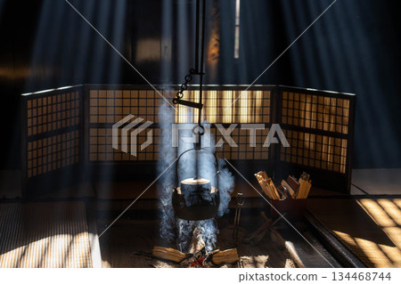 [Light beam material] A winter feature: The light beams of Okutani at Wakihonjin in Tsumago-juku [Nagano Prefecture] 134468744