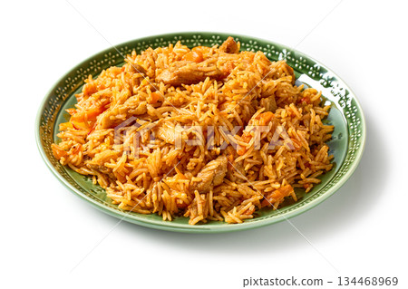 rice with chicken meat and vegetables rice with chicken meat and vegetables 134468969