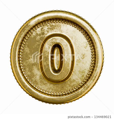 Golden aged coin Number 0 ZERO 3D Golden aged coin Number 0 ZERO 3D 134469021