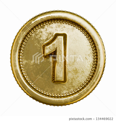 Golden aged coin Number 1 ONE 3D 134469022