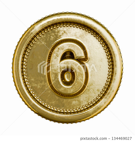 Golden aged coin Number 6 SIX 3D Golden aged coin Number 6 SIX 3D 134469027