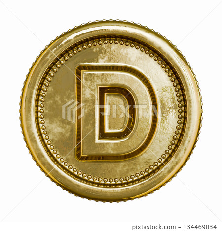Golden aged coin Letter D 3D 134469034