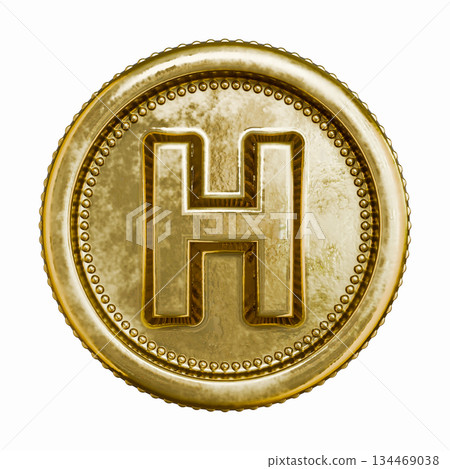 Golden aged coin Letter H 3D 134469038