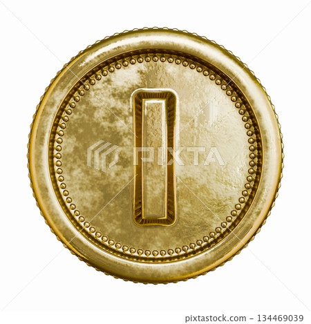 Golden aged coin Letter I 3D Golden aged coin Letter I 3D 134469039