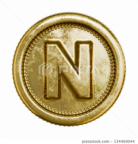 Golden aged coin Letter N 3D Golden aged coin Letter N 3D 134469044