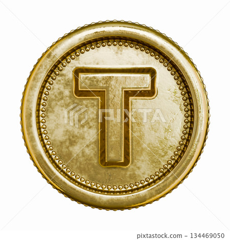 Golden aged coin Letter T 3D Golden aged coin Letter T 3D 134469050