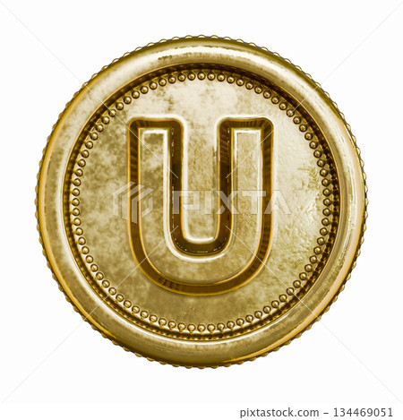 Golden aged coin Letter U 3D Golden aged coin Letter U 3D 134469051