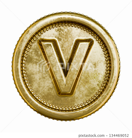 Golden aged coin Letter V 3D Golden aged coin Letter V 3D 134469052