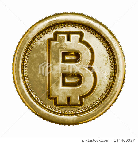 Golden aged coin Currency sign Bitcoin 3D 134469057